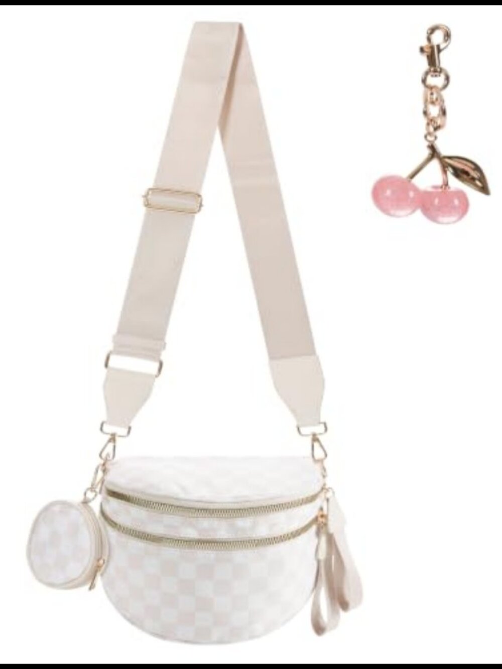 Water-Resistant Nylon Checkered Crossbody Fanny Pack with Coin Purse